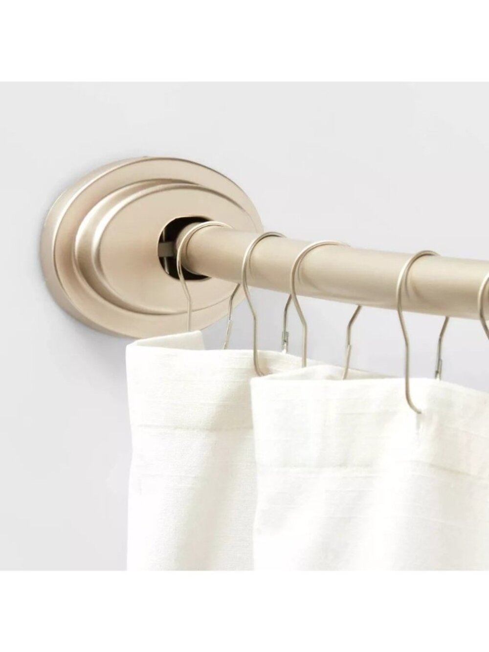 Dual Mount Curved Nickel Finish Steel Shower Rod w/ Tiered Ends 50" - 72" Length